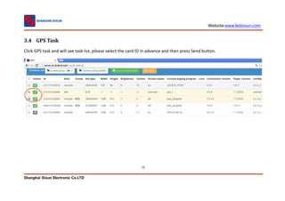Website:www.ledxixun.com
Shanghai Xixun Electronic Co.LTD
76
3.4 GPS Task
Click GPS task and will see task list, please select the card ID in advance and then press Send button.
 