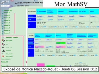 Agenda hebdomadaireMon MathSV
Exposé de Monica Macedo-Rouet - Jeudi 06 Session D12
 