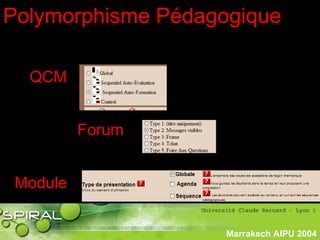 Marrakech AIPU 2004
Polymorphisme Pédagogique
QCM
Forum
Module
 