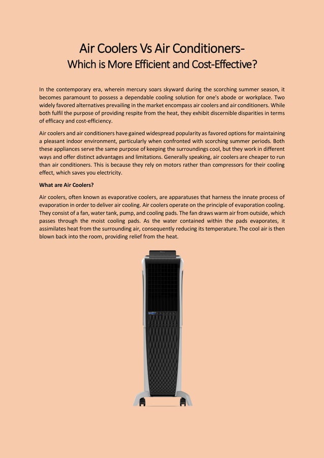 Air Coolers vs Air Conditioners Which is More Efficient and Cost