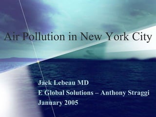Air Pollution in New York City


      Jack Lebeau MD
      E Global Solutions – Anthony Straggi
      January 2005
 