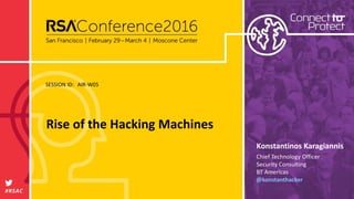 SESSION ID:
#RSAC
Konstantinos Karagiannis
Rise of the Hacking Machines
AIR-W05
Chief Technology Officer
Security Consulting
BT Americas
@konstanthacker
 