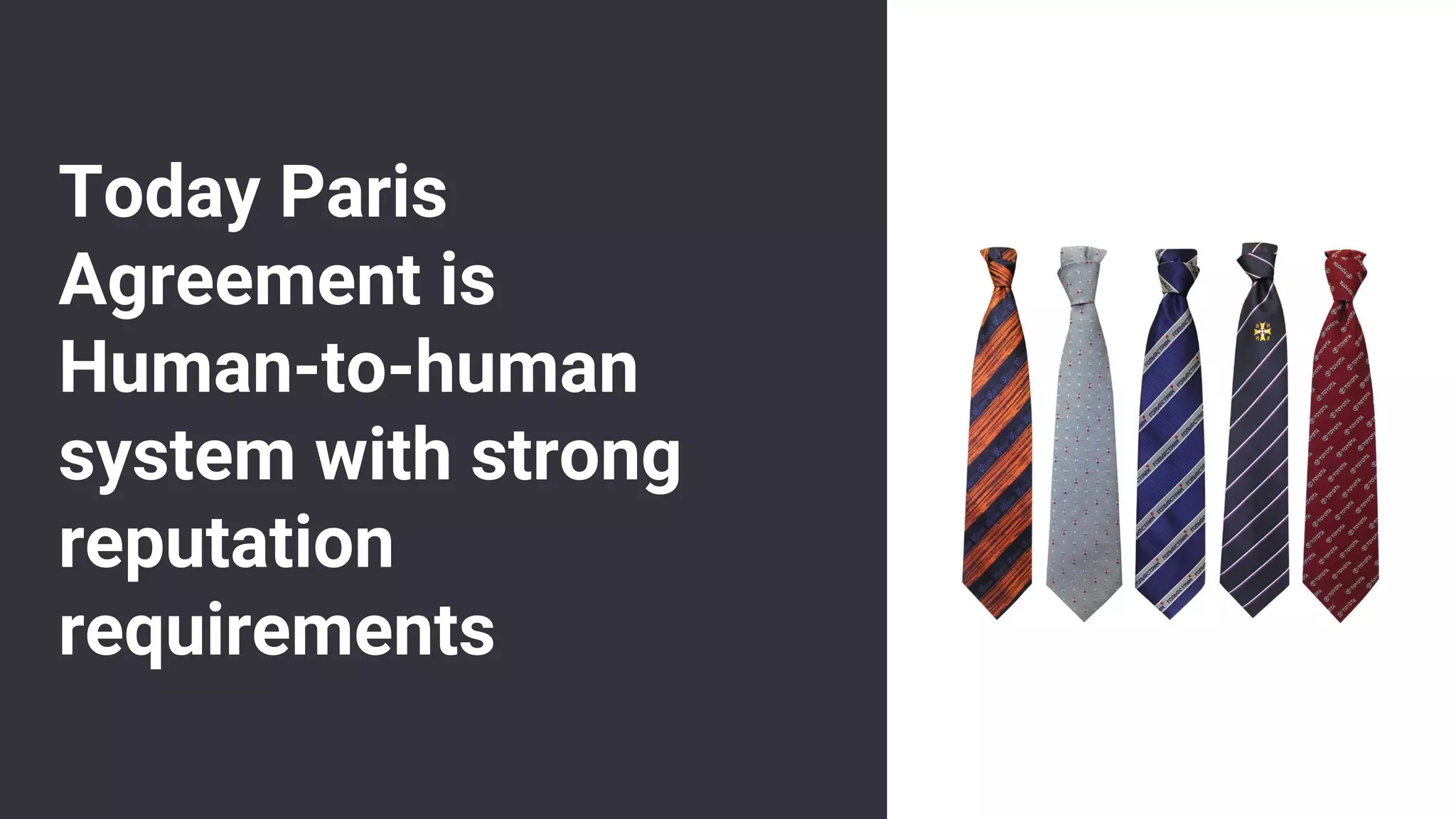 Today Paris
Agreement is
Human-to-human
system with strong
reputation
requirements
 