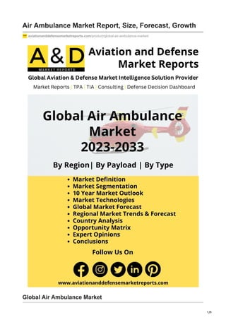 1/9
Air Ambulance Market Report, Size, Forecast, Growth
aviationanddefensemarketreports.com/product/global-air-ambulance-market/
Global Air Ambulance Market
 