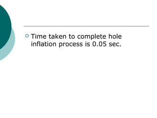 Time taken to complete hole
inflation process is 0.05 sec.
 