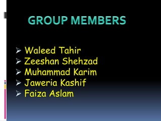  Waleed Tahir
 Zeeshan Shehzad
 Muhammad Karim
 Jaweria Kashif
 Faiza Aslam

 