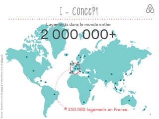 I - Concept
350.000 logements en France.
Sources:Illustrationsurlesiteairbnb.fretinformationssurlesiteleﬁgaro.fr
4
 