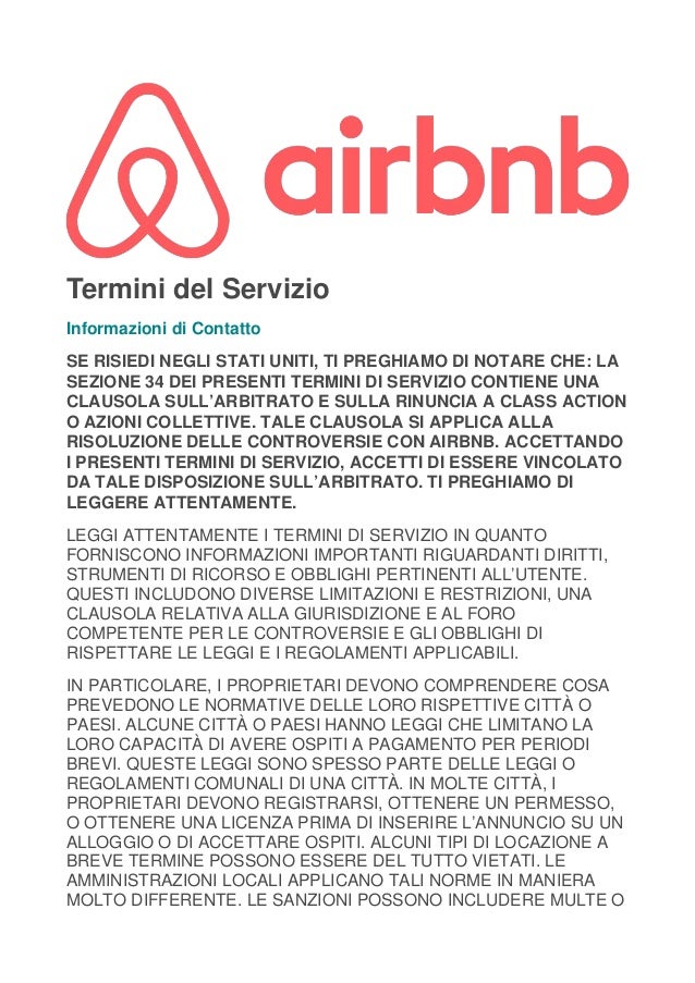 Airbnb Italia Termini Del Servizio