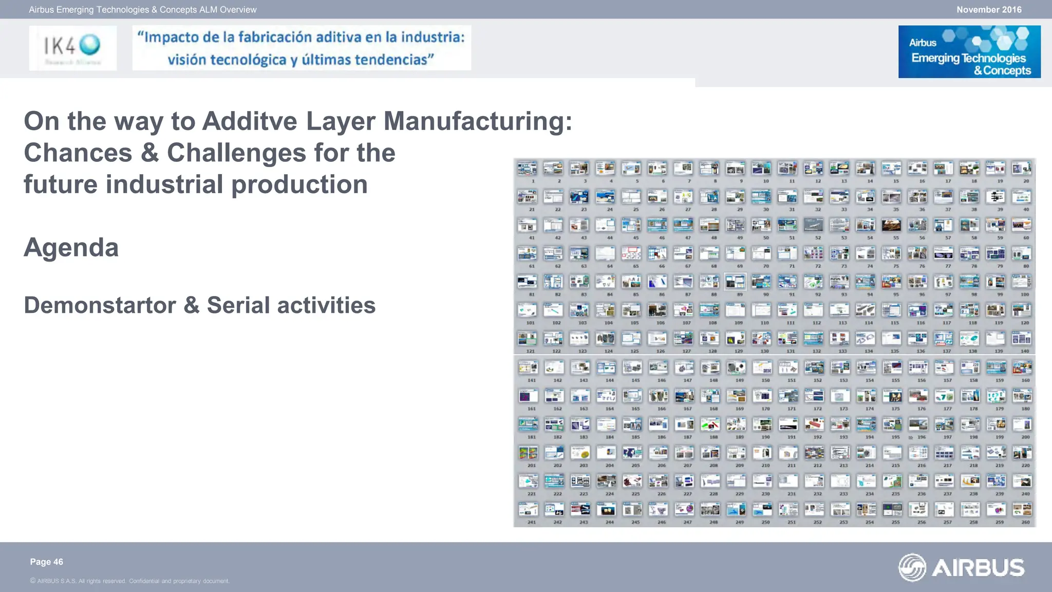 © AIRBUS S.A.S. All rights reserved. Confidential and proprietary document.
November 2016
Airbus Emerging Technologies & Concepts ALM Overview
On the way to Additve Layer Manufacturing:
Chances & Challenges for the
future industrial production
Agenda
Demonstartor & Serial activities
Page 46
 