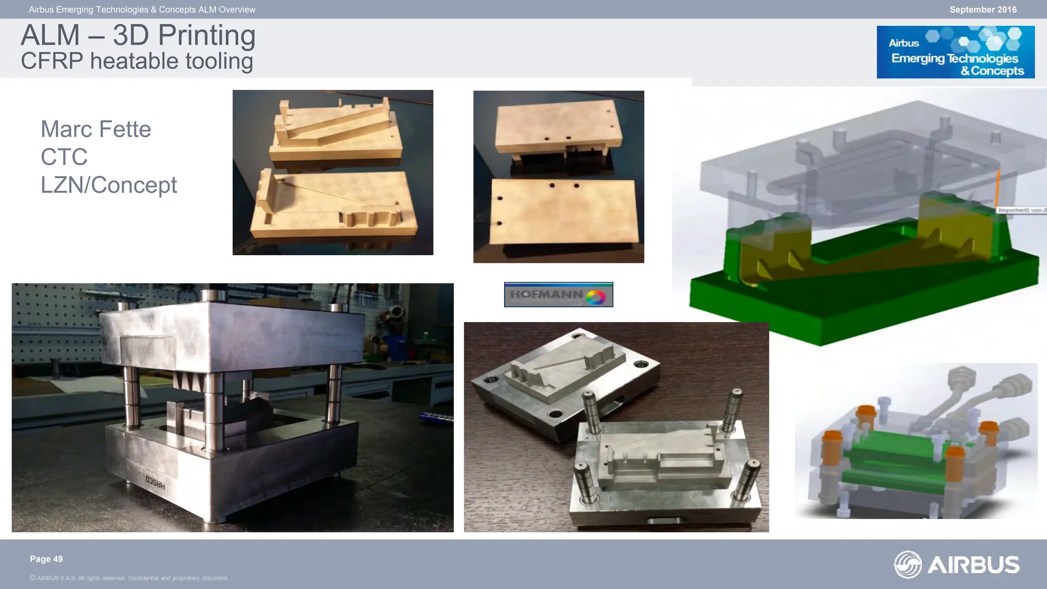 © AIRBUS S.A.S. All rights reserved. Confidential and proprietary document.
Marc Fette
CTC
LZN/Concept
September 2016
Airbus Emerging Technologies & Concepts ALM Overview
ALM – 3D Printing
CFRP heatable tooling
Page 49
 
