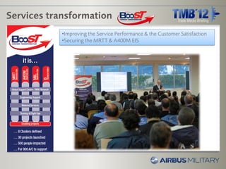 Services transformation
            •Improving the Service Performance & the Customer Satisfaction
            •Securing the MRTT & A400M EIS
 