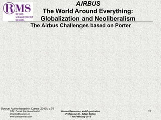 The Airbus Challenges based on Porter 
© Dr. Daniel Stanislaus Martel Human Resources and Organization 
118 
dmartel@bluewin.ch 
Professeur Dr. Edgar Bellow 
www.danstanmart.com 
13th February 2012 
Source: Author based on Cortez (2010), p.76 
AIRBUS 
The World Around Everything: 
Globalization and Neoliberalism 
 