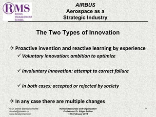 AIRBUS 
Aerospace as a 
Strategic Industry 
The Two Types of Innovation 
 Proactive invention and reactive learning by experience 
 Voluntary innovation: ambition to optimize 
 Involuntary innovation: attempt to correct failure 
 In both cases: accepted or rejected by society 
 In any case there are multiple changes 
© Dr. Daniel Stanislaus Martel Human Resources and Organization 
29 
dmartel@bluewin.ch 
Professeur Dr. Edgar Bellow 
www.danstanmart.com 
13th February 2012 
 