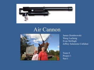 Air Cannon
Team 8
Project 1
Part I
James Dombrowski
Wang Lucheng
Evan McHugh
Jeffrey Salamone-Callahan
 