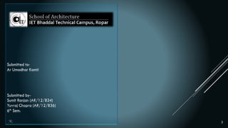 Submitted to-
Ar Umadhar Kamti
Submitted by-
Sumit Ranjan (AR/12/834)
Yuvraj Chopra (AR/12/836)
6th Sem.
2
 