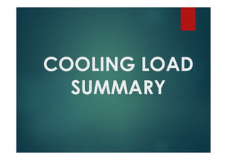 COOLING LOAD
SUMMARY
 