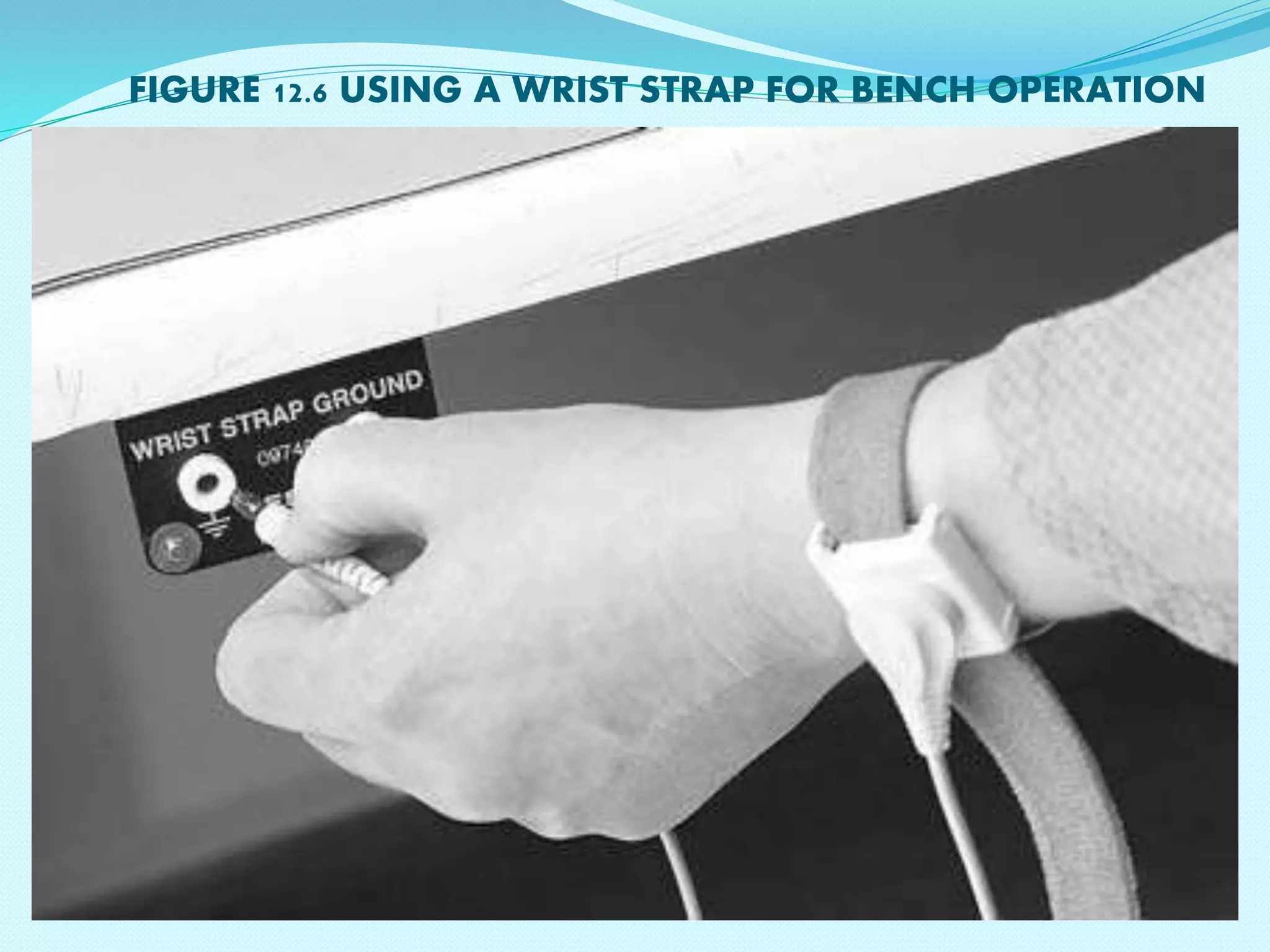 FIGURE 12.6 USING A WRIST STRAP FOR BENCH OPERATION 
 