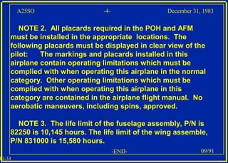 III-34
-4- December 31, 1983A25SO
NOTE 2. All placards required in the POH and AFM
must be installed in the appropriate lo...