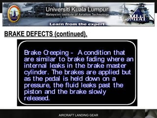 AIRCRAFT LANDING GEAR
BRAKE DEFECTS (continued).BRAKE DEFECTS (continued).
 