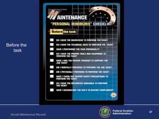 Federal Aviation
Administration
47
Aircraft Maintenance Records
Before the
task
 