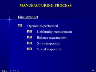5252
Final product
Operations performed
Uniformity measurement
Balance measurement
X-ray inspection
Visual inspection
MANUFACTURING PROCESS
 