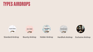 TYPES AIRDROPS
Standard Airdrop Bounty Airdrop Holder Airdrop Hardfork Airdrop Exclusive Airdrop
 