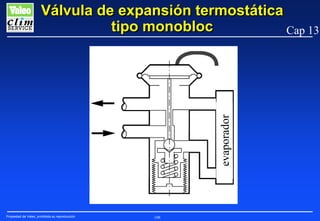 evaporador

Válvula de expansión termostática
tipo monobloc
Cap 13

Propiedad de Valeo, prohibida su reproducción

108

 
