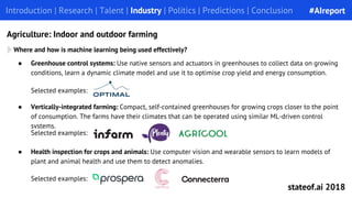● Health inspection for crops and animals: Use computer vision and wearable sensors to learn models of
plant and animal he...