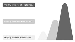 Projekty s vysokou komplexitou.
Projekty se střední komplexitou.
Projekty s nízkou komplexitou.
 