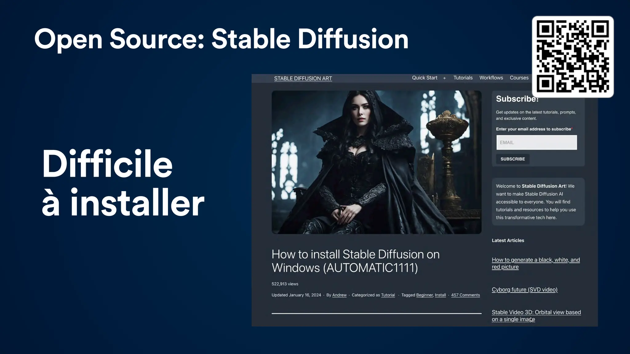 Difficile
à installer
Open Source: Stable Diffusion
 