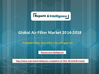 Global Air Filter Market 2014-2018
Published Date: Nov-2013 | No of Pages: 64
Reports and Intelligence
http://www.reportsandintelligence.com/global-air-filter-2014-2018-market
 