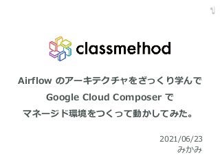 Airflow のアーキテクチャをざっくり学んで
Google Cloud Composer で
マネージド環境をつくって動かしてみた。
2021/06/23
1
みかみ
 