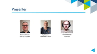 5
Presenter
Tobias Altmann
DevOps Engineer
Ralf Menti
Kubernetes Trainer
Vincent Mattes
Developer
 