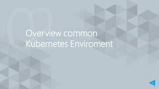 6
Overview common
Kubernetes Enviroment
 