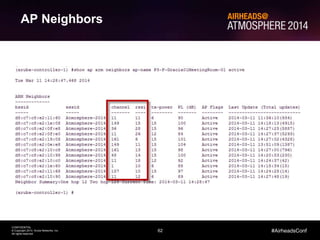 62
CONFIDENTIAL
© Copyright 2014. Aruba Networks, Inc.
All rights reserved
#AirheadsConf
AP Neighbors
 