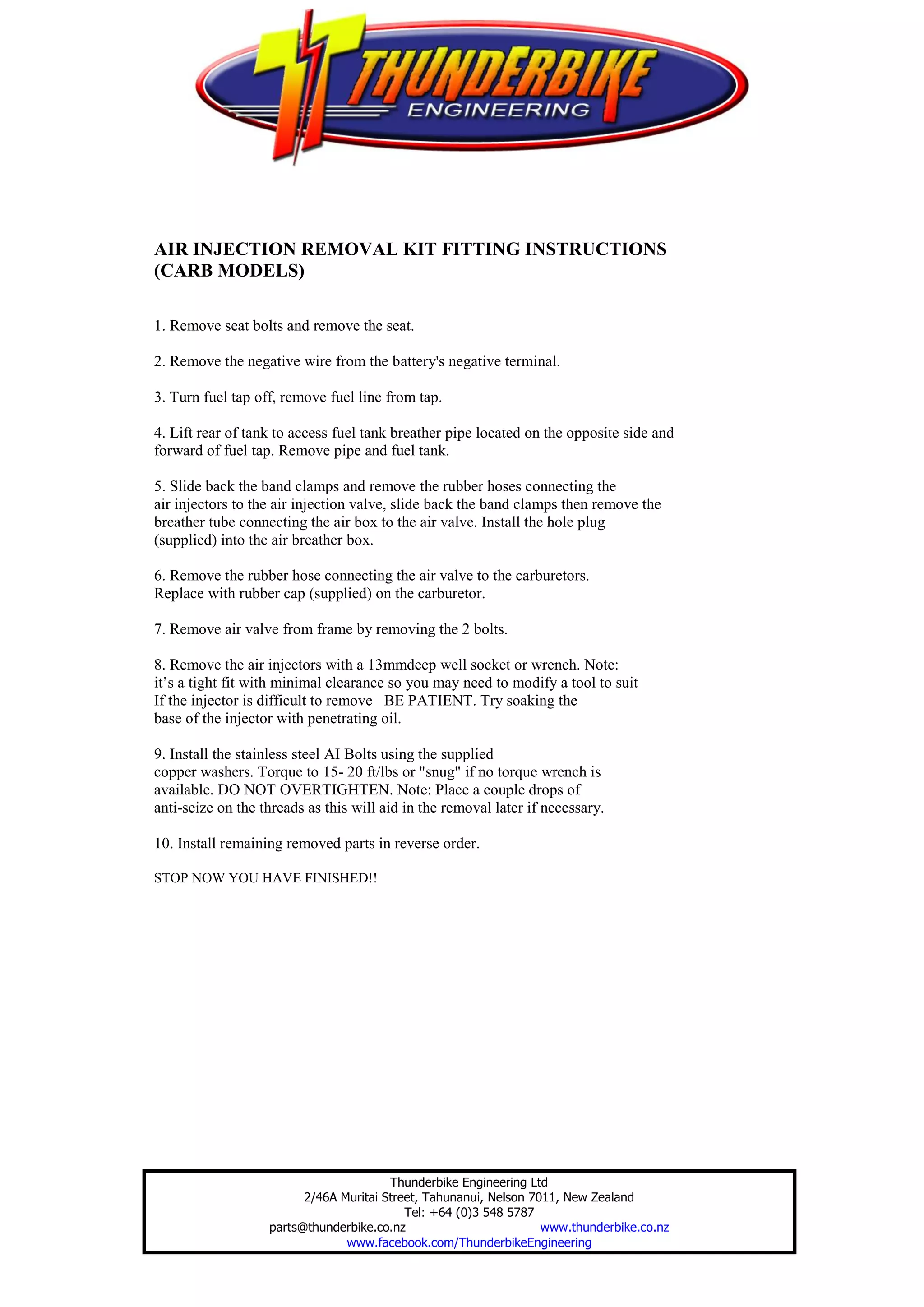 Air Injection Removal Kit Fitting Instructions for Carb Model Triumph ...