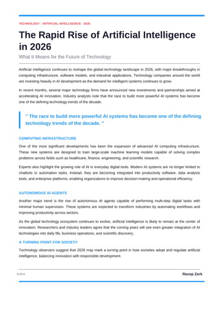 The Rapid Rise and Impact of Artificial Intelligence in 2026 by Recep ...