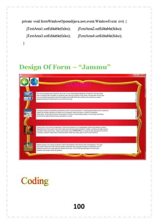 100
private void formWindowOpened(java.awt.event.WindowEvent evt) {
jTextArea1.setEditable(false); jTextArea2.setEditable(false);
jTextArea3.setEditable(false); jTextArea4.setEditable(false);
}
 