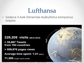 Lufthansa
• Sadece 3 Aylık Dönemde MySkyStatus kampanya
  başarısı




         Kamil Mehmet ÖZKAN - @kamilozkan – www.kamilozkan.com
 