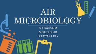 AIR
MICROBIOLOGY
GOURAB SAHA
SHRUTI DHAR
SOUMYAJIT DEY
 