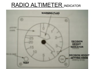 RADIO ALTIMETER INDICATOR
WARNING FLAG
DECISION
HEIGHT
INDICATOR
DECISION HEIGHT
SETTING KNOB
TEST
 
