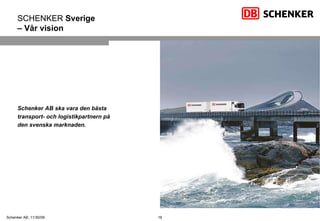 Schenker AB ska vara den bästa  transport- och logistikpartnern på  den svenska marknaden. SCHENKER  Sverige – Vår vision 