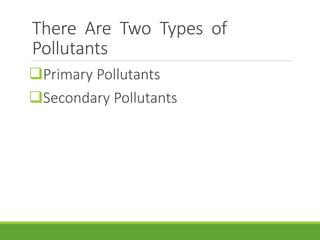 There Are Two Types of
Pollutants
Primary Pollutants
Secondary Pollutants
 