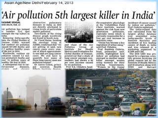 * Air pollution in INDIA is a serious issue.
* Major sources are : firewood & biogas burning , fuel
adulteration , vehicle emission &traffic congestion.

* India has low per capita emission of green house gases
India is world’s largest consumer of firewood , agricultural waste
& biomass.

* Adulterated fuel emission are done by vehicles
* India is world’s largest emitter of carbon dioxide.
* Environmental Performance Index ranked India as having the
poorest relative air quality out of 132 countries.

 