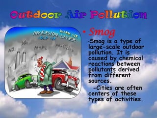 . Pollution also needs to be considered insideour homes, offices, and schools.</li></li></ul><li>Outdoor Air Pollution<br ...