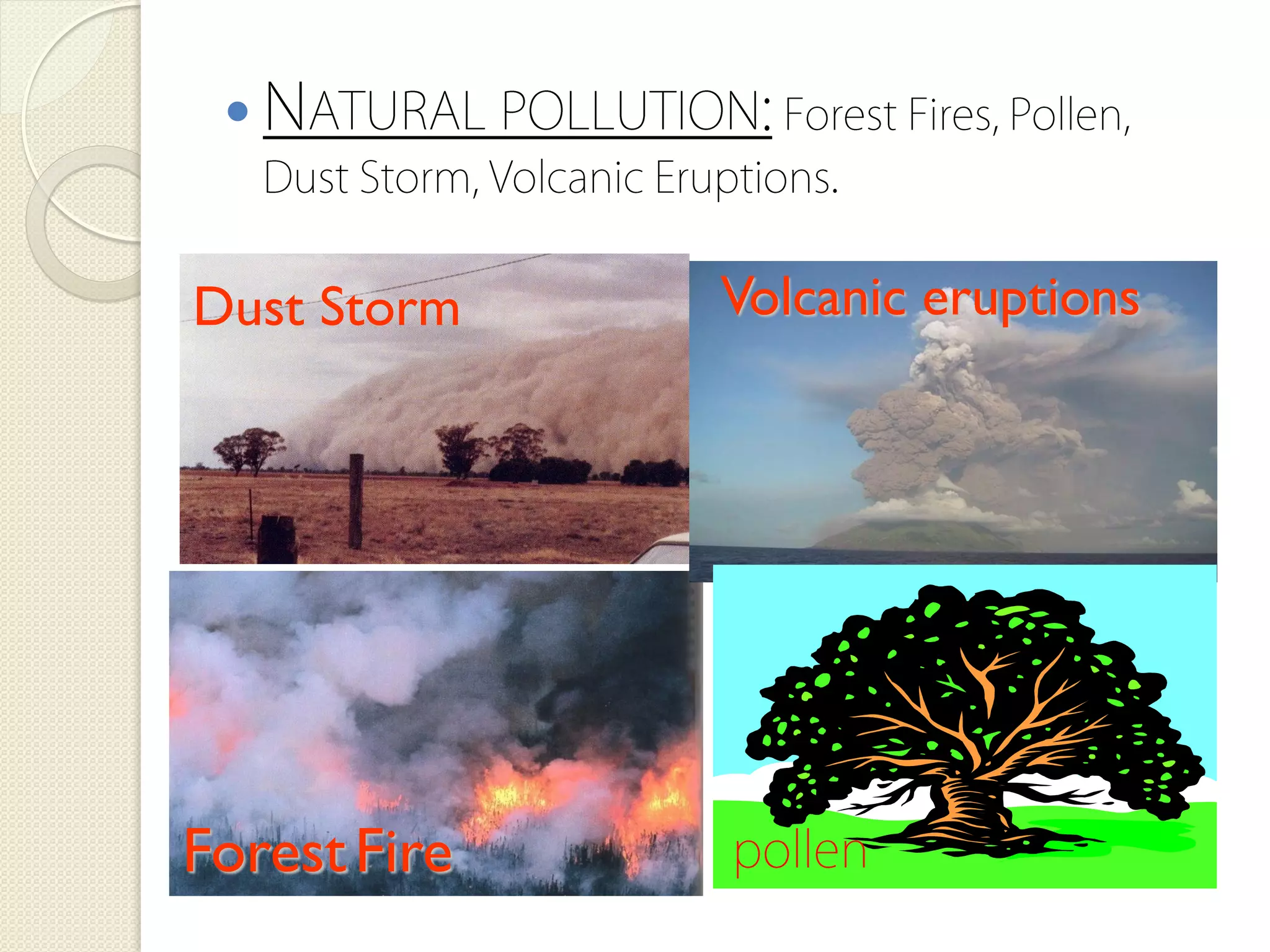 
Dust Storm
ForestFire
Volcanic eruptions
 
