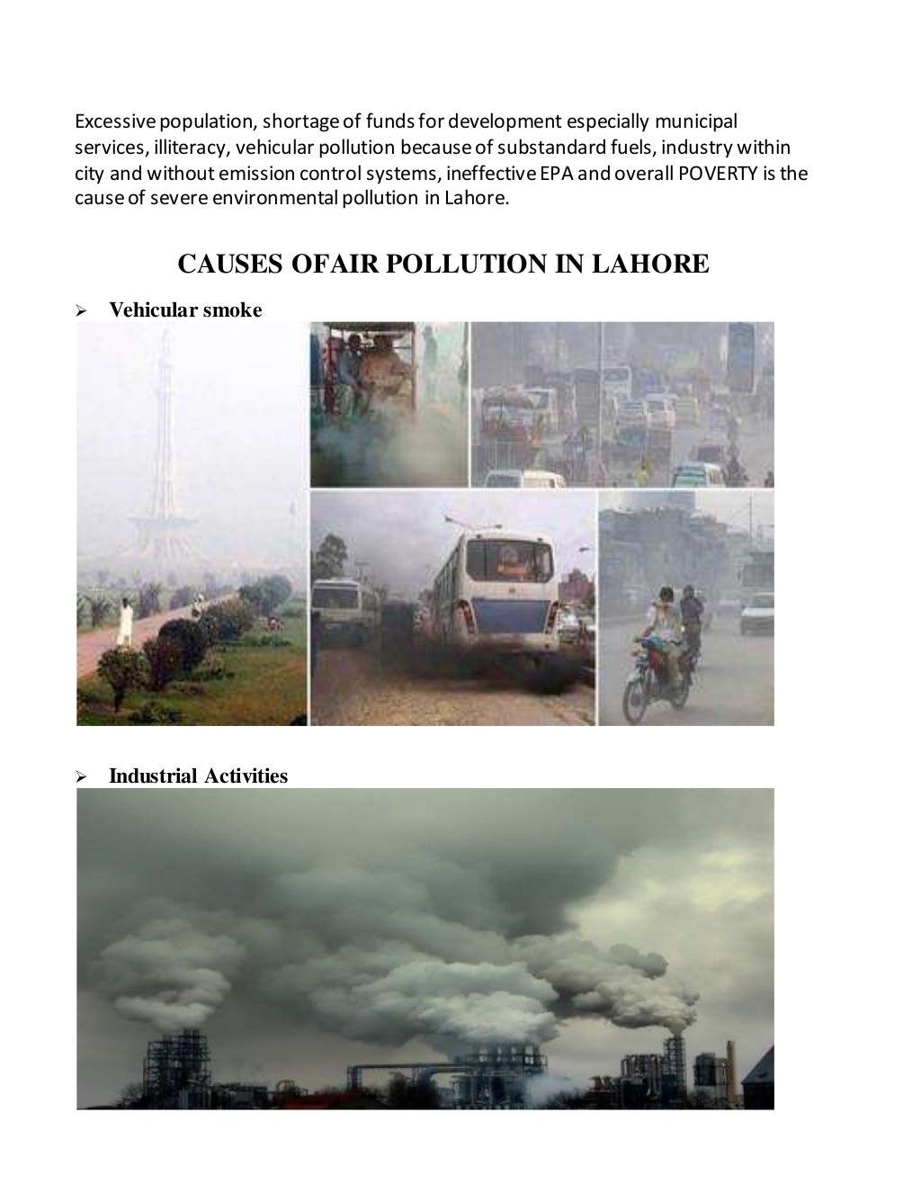 pollution in lahore essay