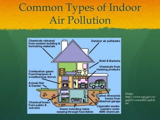 Common Types of Indoor 
Air Pollution 
Image: 
http://www.epa.gov/eo 
gapti1/course422/ap4.ht 
ml 
 