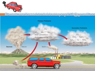 There are two types of pollutants
• Primary pollutants
• Secondary pollutants
 