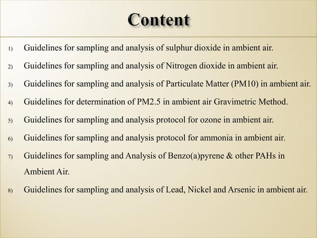 Guidelines For The Air Pollution Sampling Analysis